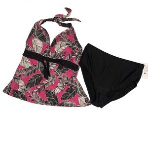 NWT Swimsuits For All Women's Tankini 2-Piece Swimwear Plus Pink Black Size 16